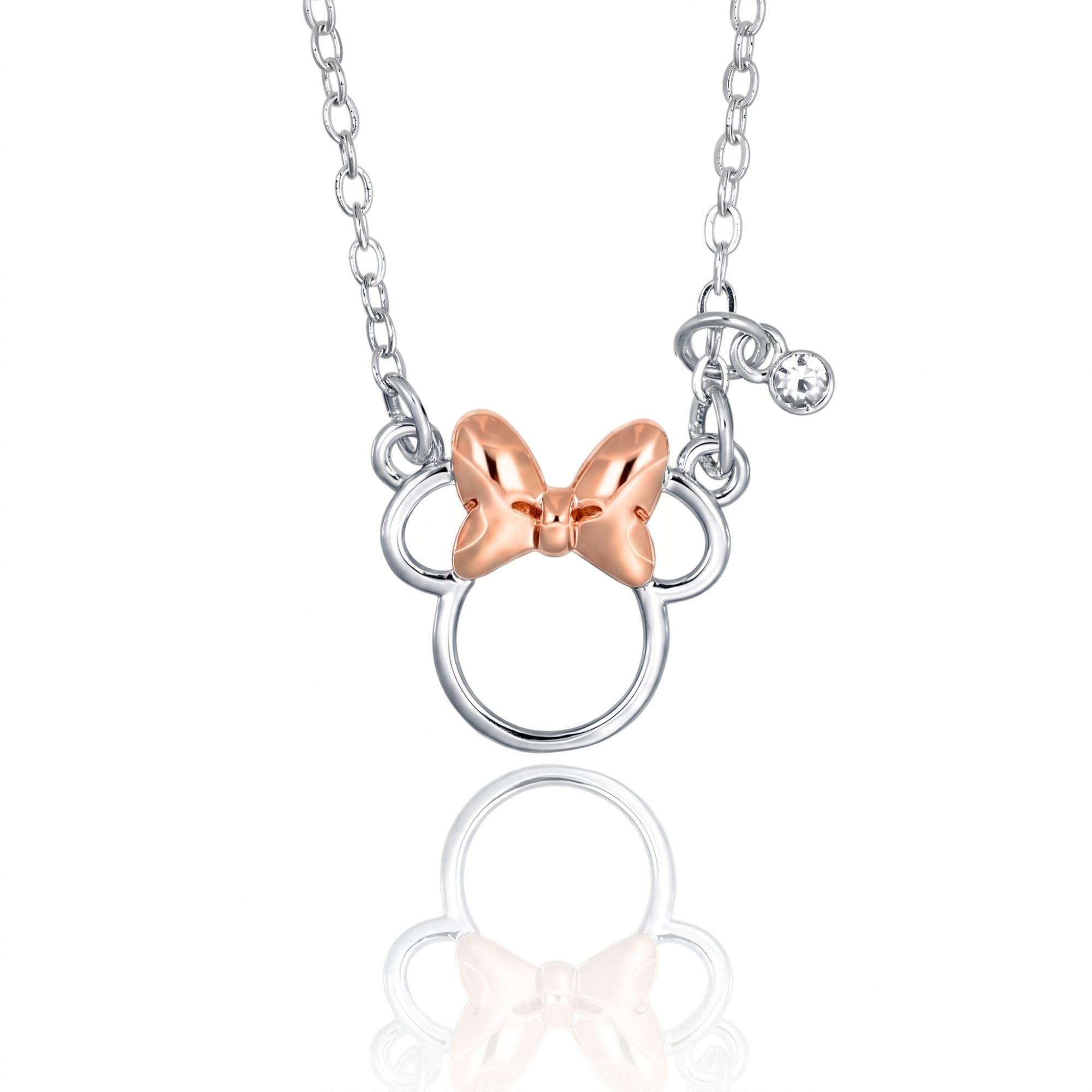 Collier Minnie Mouse Disney en laiton ajustable avec pendentif nœud rose