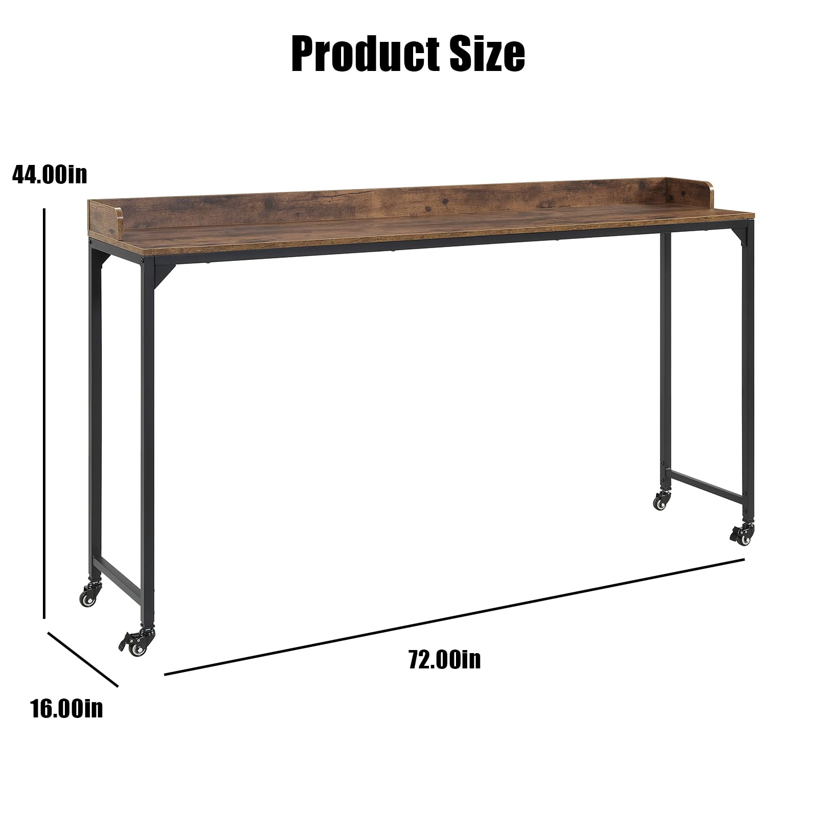MATONELL Rustic Brown Wood Finish Multipurpose Over The Bed Desk with Adjustable Height, Metal Legs with Casters, Overbed Table 1pc, Laptop Table for Bed, Breakfast Tabl