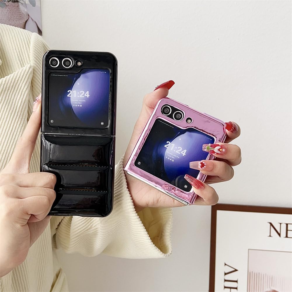 Funda de Lujo con diseño Brillante para Samsung Galaxy Z Flip 5 4 3 Z Flip 3 Z Flip 4 Z Flip 5, Carcasa de Silicona Suave con Revestimiento de Color sólido, Color Negro, para Samsung Z Flip 5