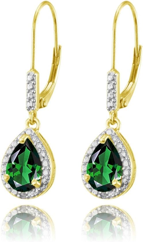 Sterling Silver Genuine, Created or Simulated Gemstone Leverback Teardrop Dangle Earrings for Women Bridesmaids - Image 4