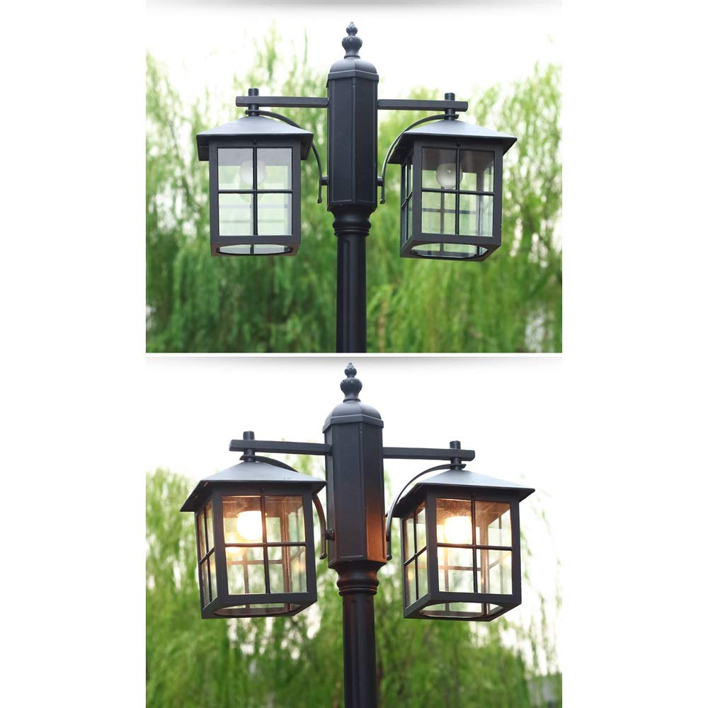 2 luci E27 Tradizionale Retro Pilastro da Esterno per vialetto Europeo IP54 Impermeabile Lanterna in Vetro Metallo Nero Alluminio Palo Alto Palo Stradale Giardino Paesagg,Height 2.5m