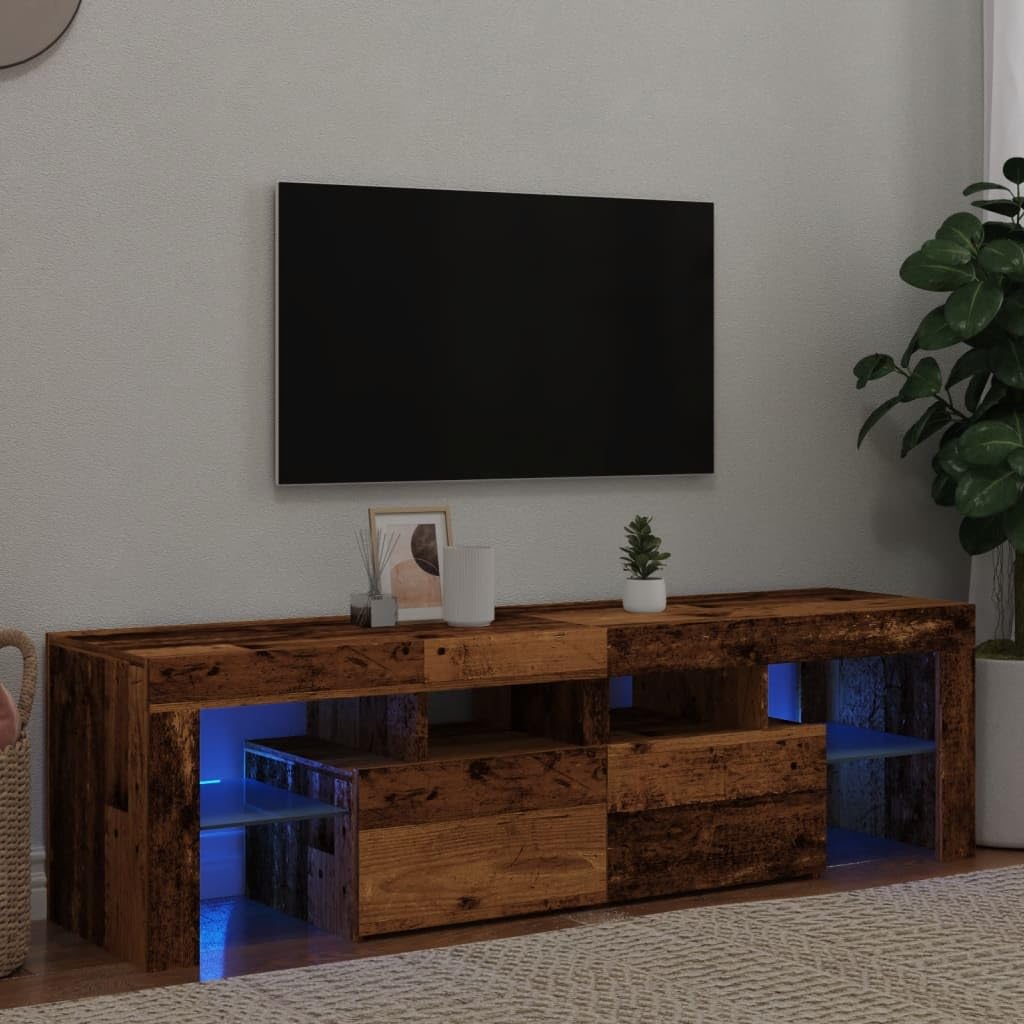 vidaXL Meuble TV avec lumières LED Vieux Bois Bois d'ingénierie