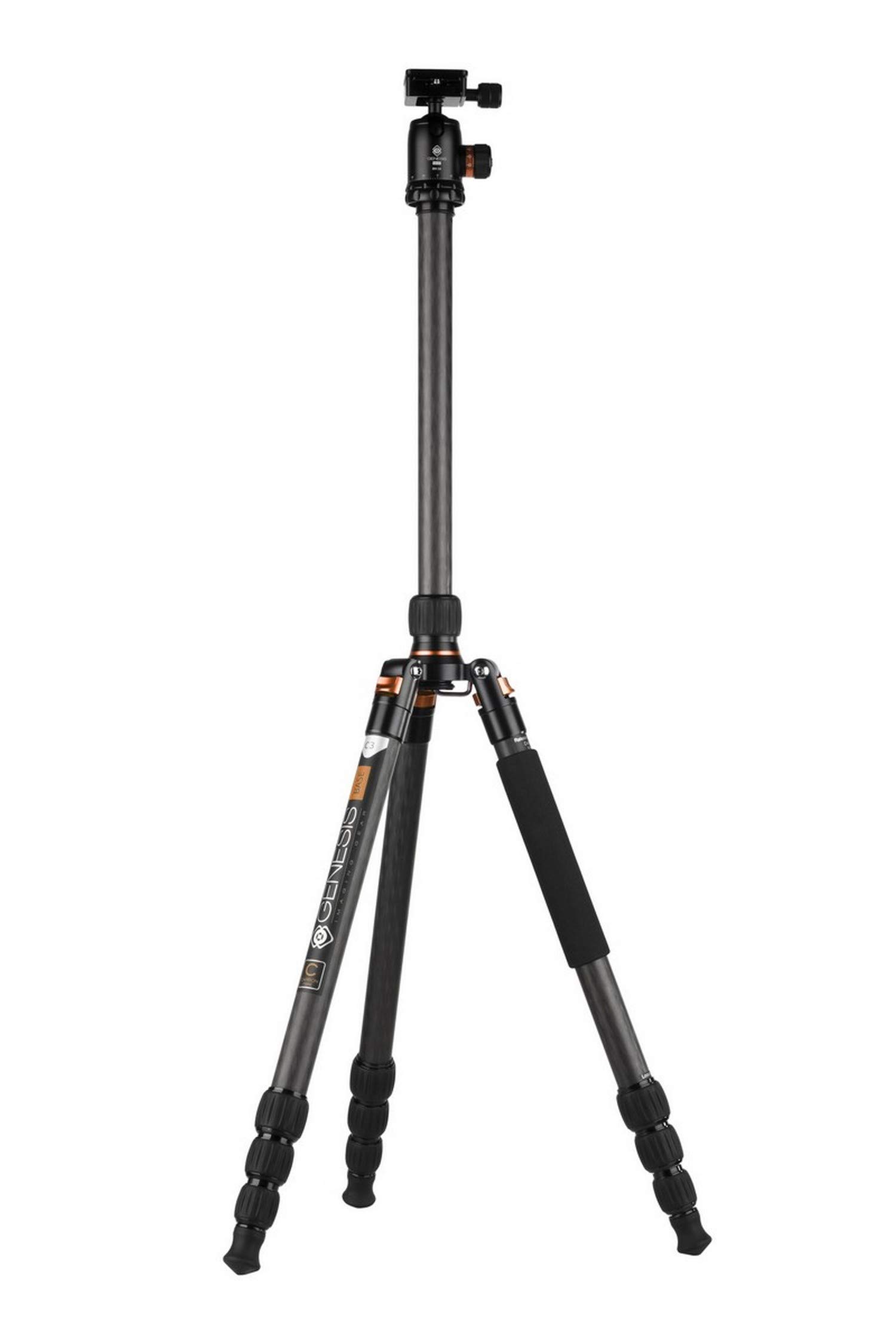 Trípode Genesis Base C3 + rótula BH-34 Kit (Naranja) || trípode para cámara de Fotos 4 Secciones, Carga máxima 15 kg | Transformable en monopié
