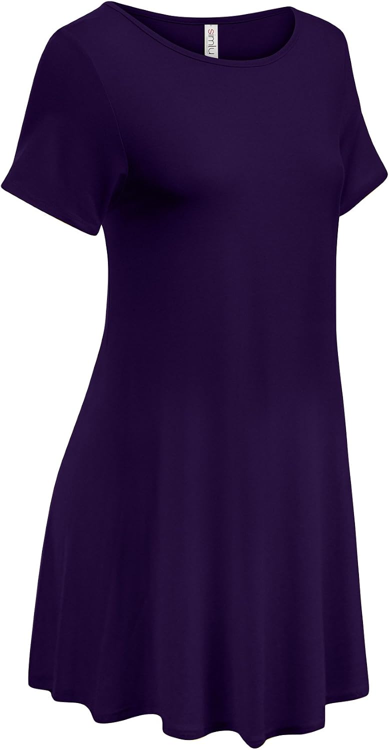 Simlu Womens Short Sleeve Tunic Tops Plus Size and Reg Tunic Shirt for Leggings - Made in USA