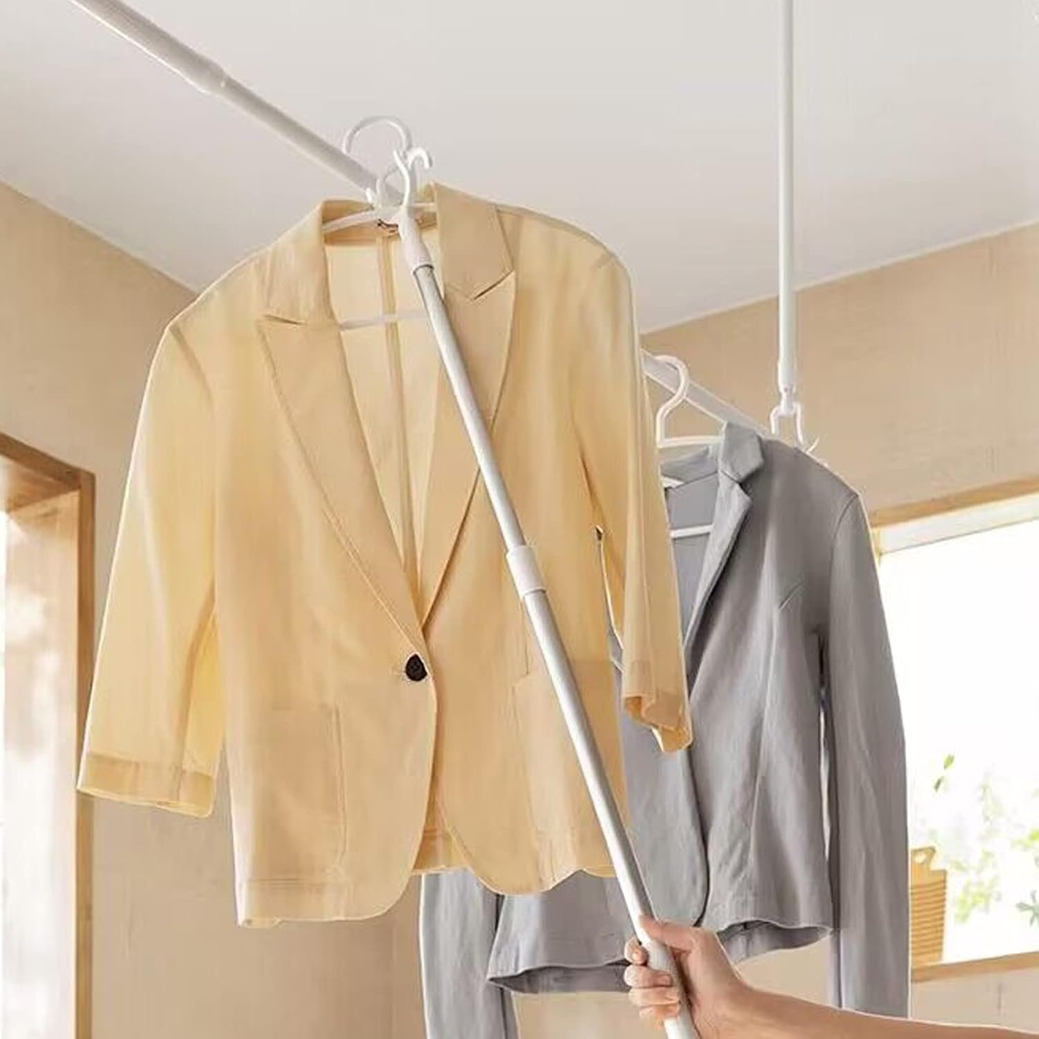 Long Reach Stick Pole Hook 45" Reach Closet Pole Extendable Reaching Pole for Closet Top, High Areas Easy Reaching Hook