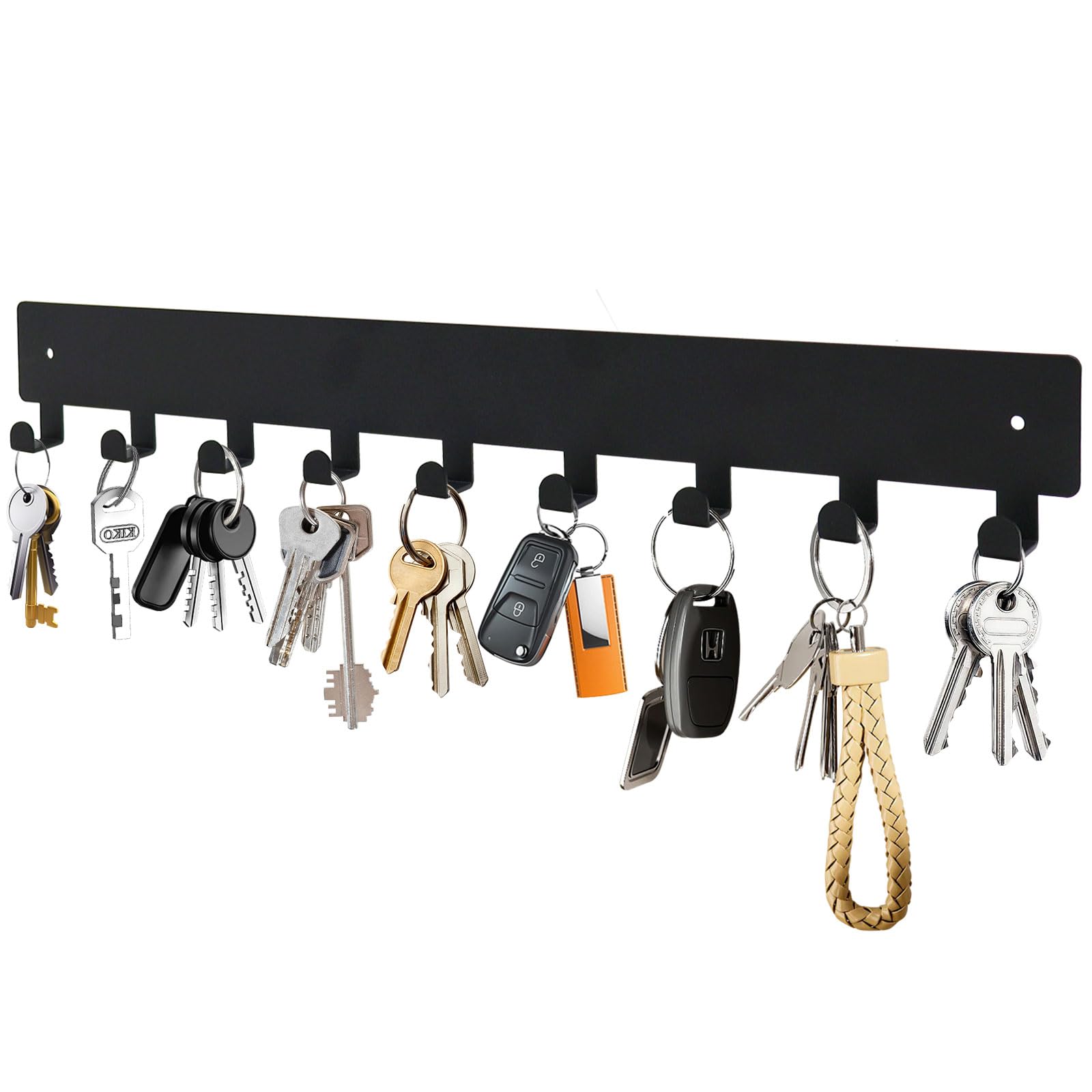 Portachiavi da parete con 9 ganci, organizer per chiavi in metallo, nero, per ingresso, cucina, soggiorno, ufficio, decorazione per porte (35,5 cm)