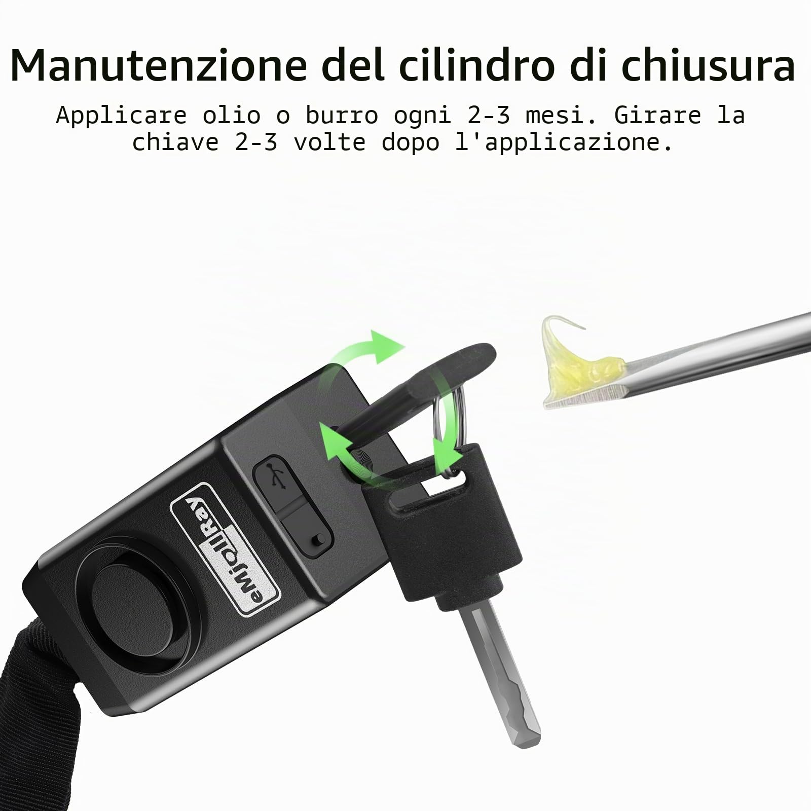 Antifurto per Bici, Allarme Catena, Lucchetto per Bici 110dB, Sicurezza 8mm x 1,2m, Catena con Chiave e Telecomando, Lucchetto per E-Bike, Scooter, Bici in Acciaio Resistente Ricaricabile