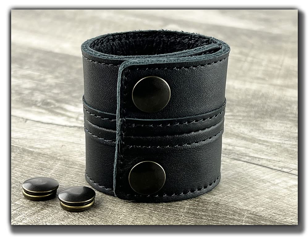 Pulsera de cuero estilo brazalete ancho unisex miniatura 4