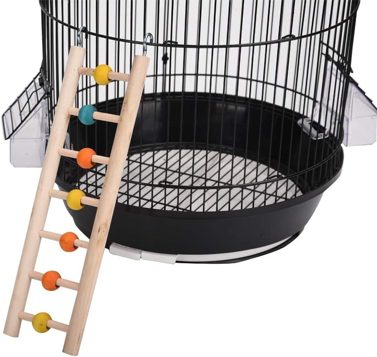 QBLEEV Bird Ladders for Parakeets, Parrot Wooden Ladders Cage Perch Stands with Colorful Beads, 5 Steeps-9.4 inch