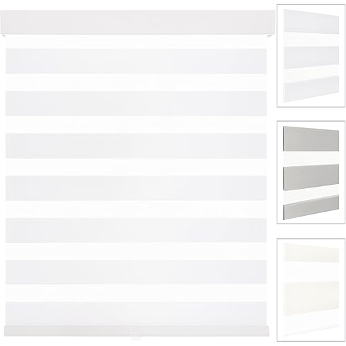 GHV Cordless Zebra Blinds for Windows Free-Stop Shades Light Filtering Dual Layer Light Control for Day and Night (White, 33 in (W) x 64 in (H))