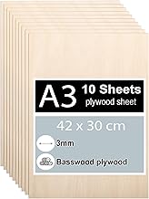 10 Pièces Contreplaqué 3mm, Feuilles de bois de tilleul 42 x 30cm, Panneau Feuille Découpe Laser, Planche Bois pour Pyrogravure, Gravure, projet de bricolage, Maquette