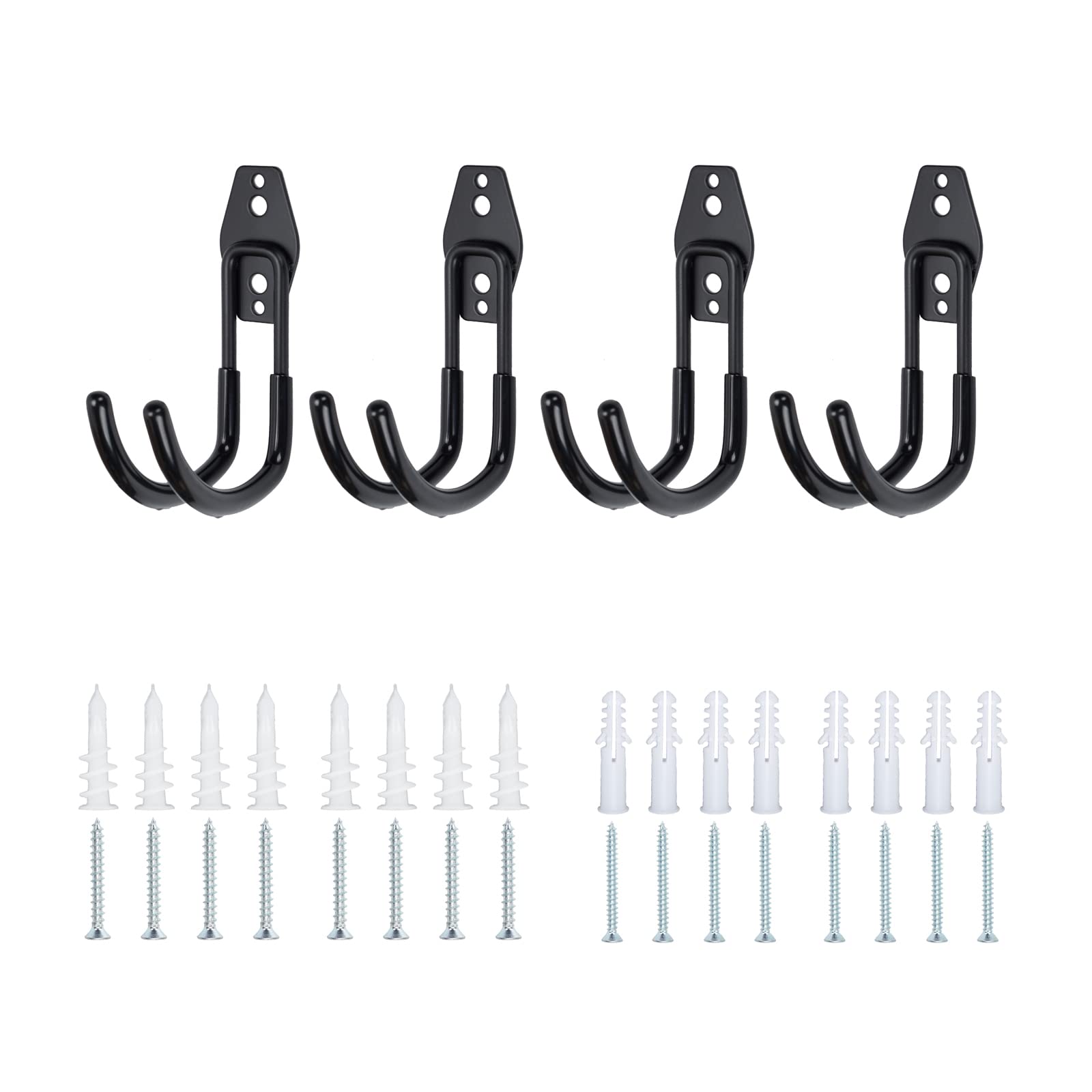 FLYAMAPIRIT Garage Storage Hooks Heavy Iron Wall Brackets Double Hook Set of 4 Wall Mounted Brackets for Power Tools, Bikes, Ladders, Ropes, Pipes, etc.