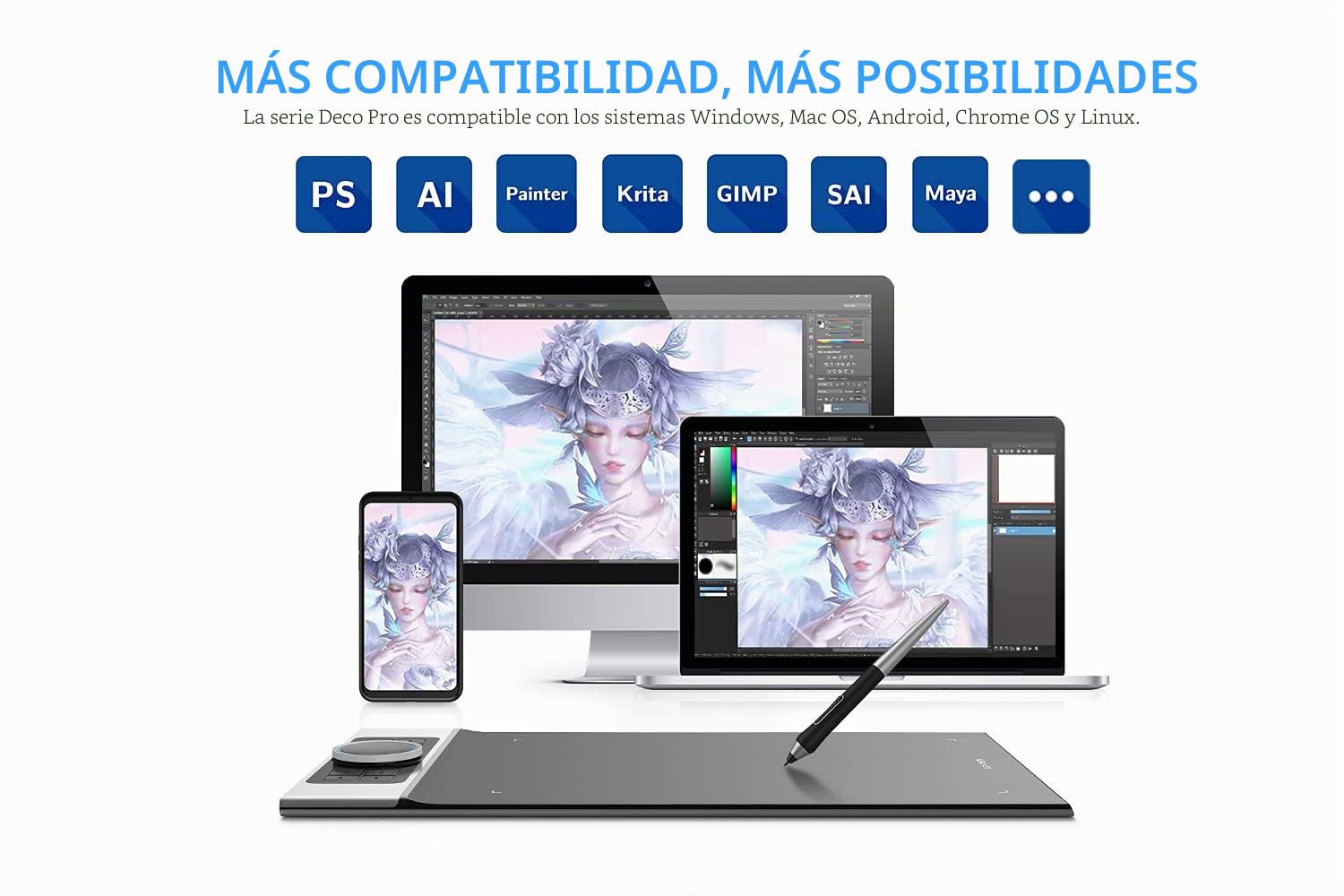 XP-PEN Deco Pro MW Tableta Gráfica Dibujo Digital Inalámbrica con Bluetooth o 2.4G, 11x6 Pulgadas, Tableta Digitalizadora Compatible con iPhone, Android, Windows y Mac para Dibujar