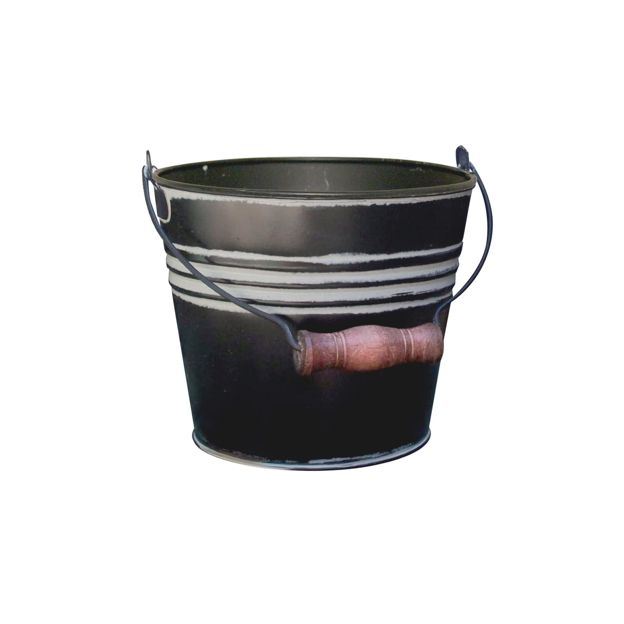 Headwind Vintage Collection - 6 Inch Charcoal Banded Planter with Handles – Galvanized Bucket Planter - Decorative Small Planters for Indoor Plants &