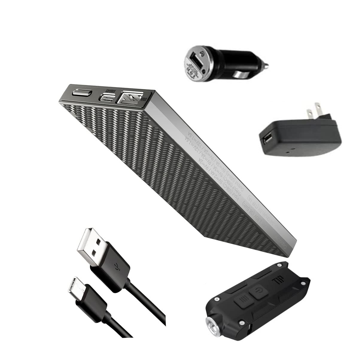 Combo Set: Nitecore NB10000 Quick Charge Dual-Output Type-C USB Power Bank, Eco-Sensa USB Wall &Car 