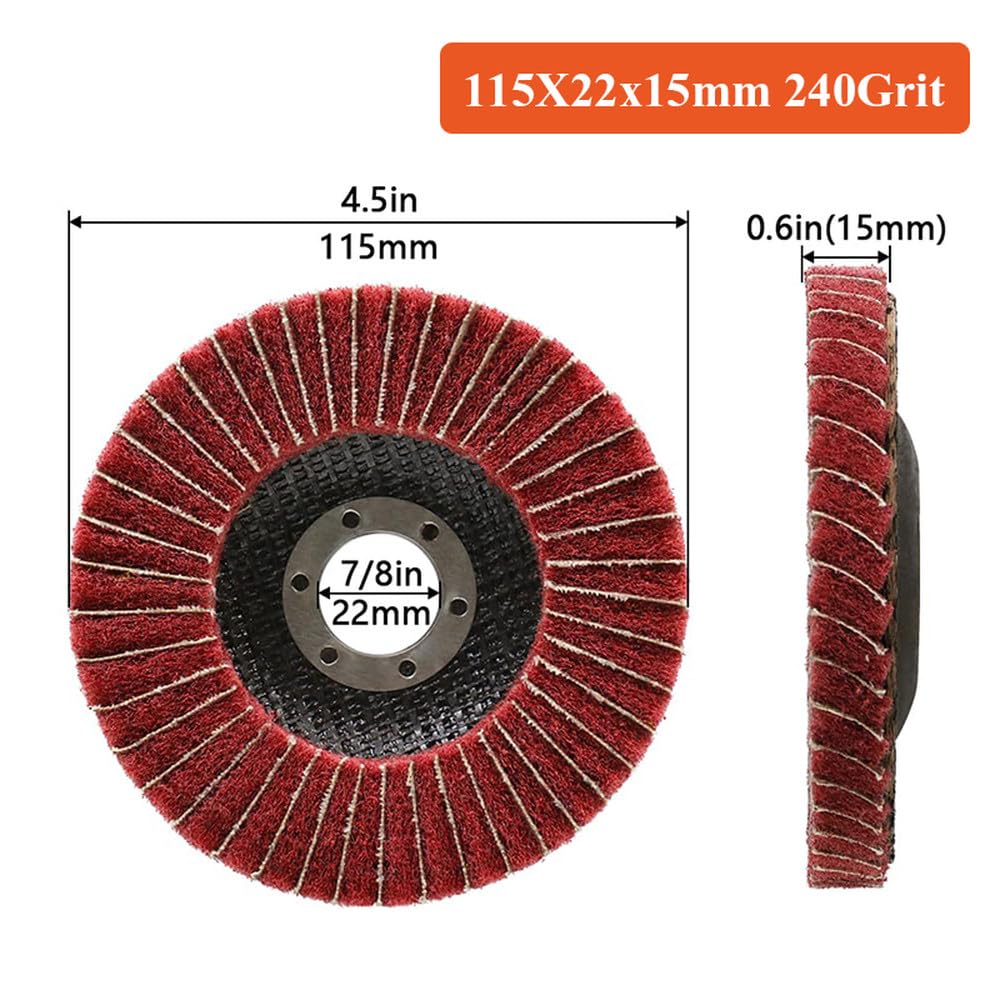 4,5" 115mm Nylonowa tarcza polerska z włókna, 180 gradacji do szlifierki kątowej do polerowania drewna i metalu, 240 gradacji, zawiera piasek, 5 sztuk