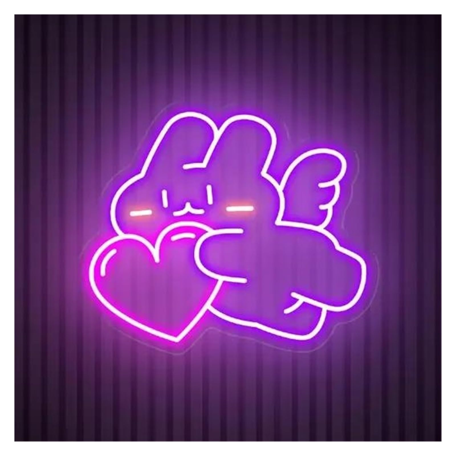 Xenite Purple Hanging Art Neon Signs Bunny Angel With Heart Neon Sign Cute Rabbit For Kids Bedroom Store Cofe Wall Art Decor 43Cm
