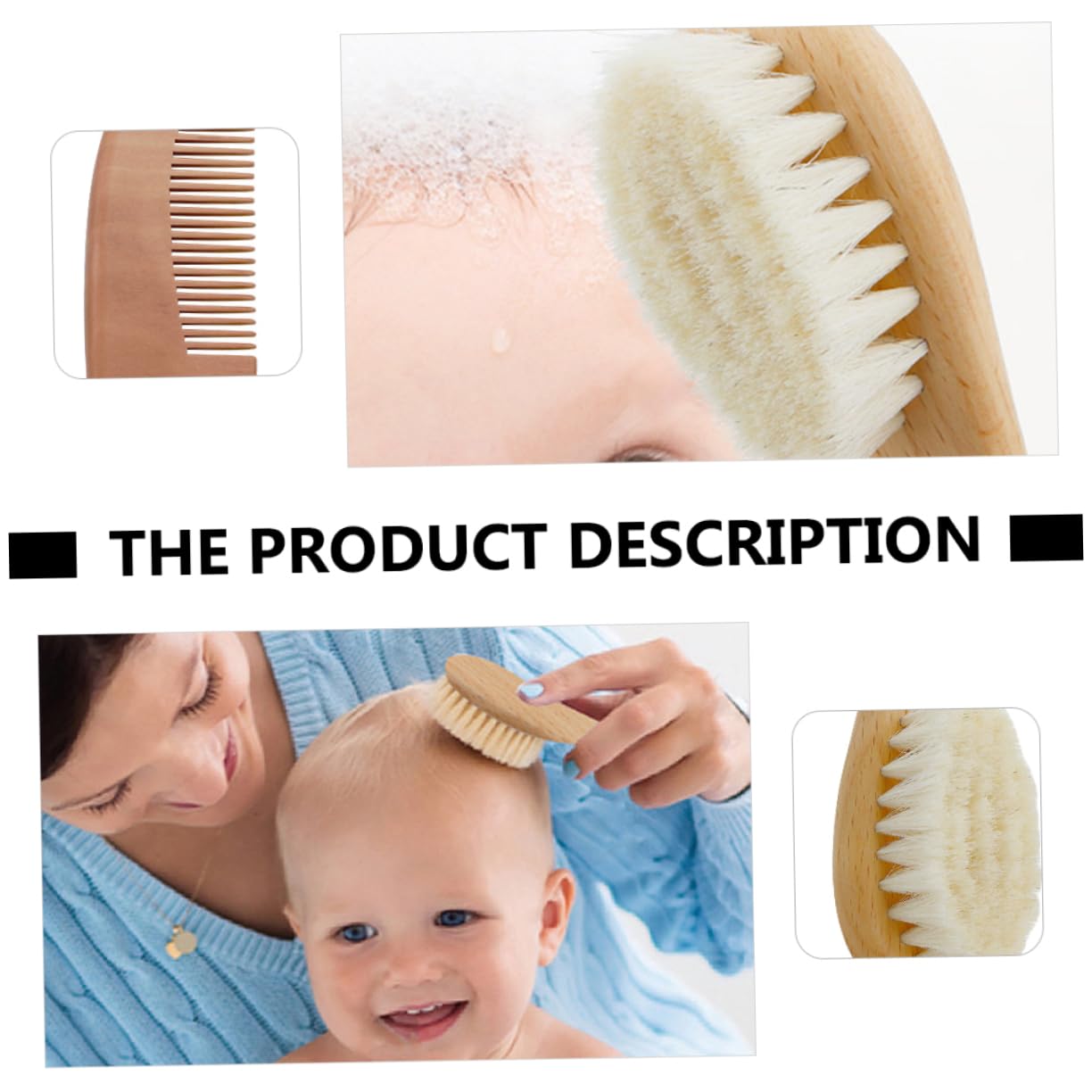 HONMEET Baby Shower Shampoo Brush Sink Baby Bath Brush Set Gentle Hair Brush for Boys and Girls Wooden Comb