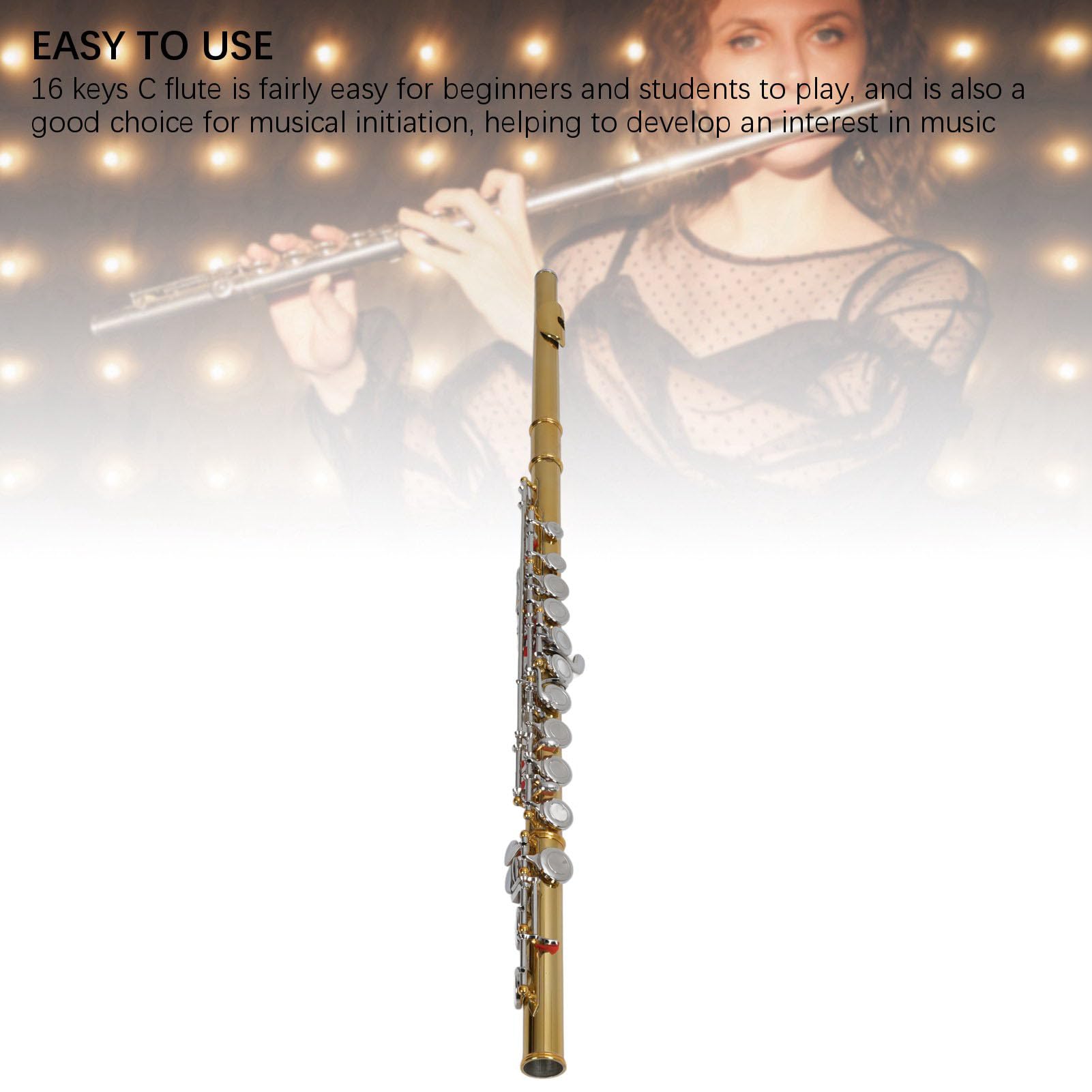 Flauta C Principiante Kit de Instrumentos de 16 Teclas Brillante y Fluido para Iniciación Musical con Estuche de Transporte para Estudiantes Material Latón