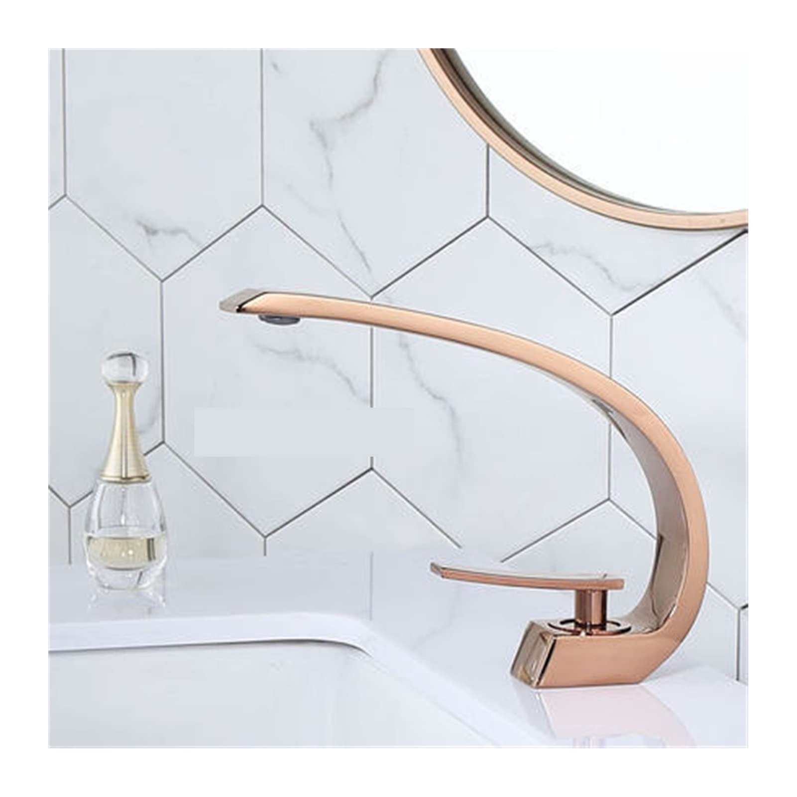 Cudtapi Rose Gold Bathroom Faucet Basin Faucet Modern Bathroom Mixer Tap Brushed Gold Wash Basin Single Handle Hole Hot And Cold Waterfall Fauce(Rose Gold)
