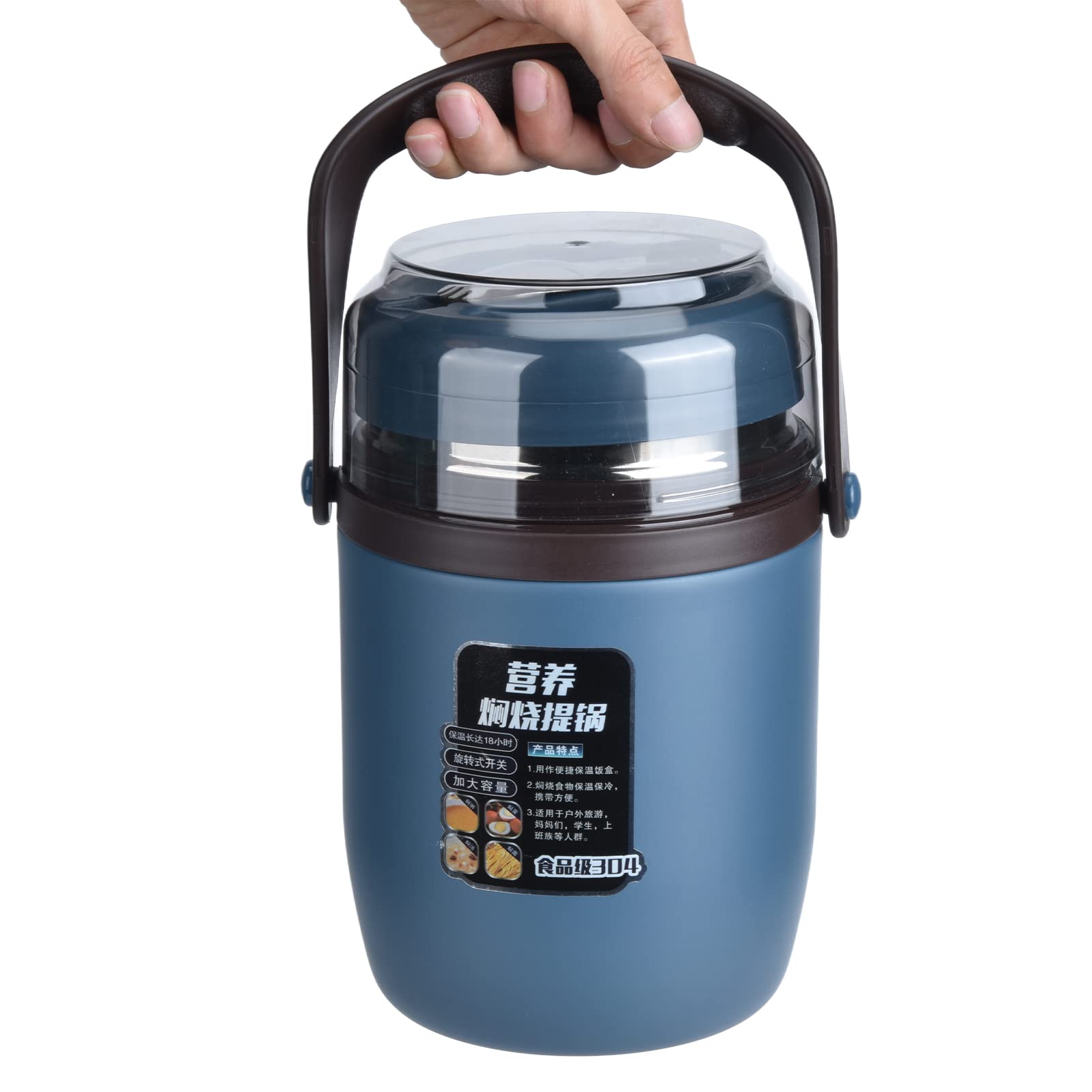 Isolierter Lebensmittelbehälter, 2 L, Auslaufsicher, Stapelbar, Lebensmittelbehälter aus Edelstahl 304 mit Wärmeisolierung, Lunchbox mit Klapplöffel für, Kleinkinder, Schulmahlzeit (BLUE)