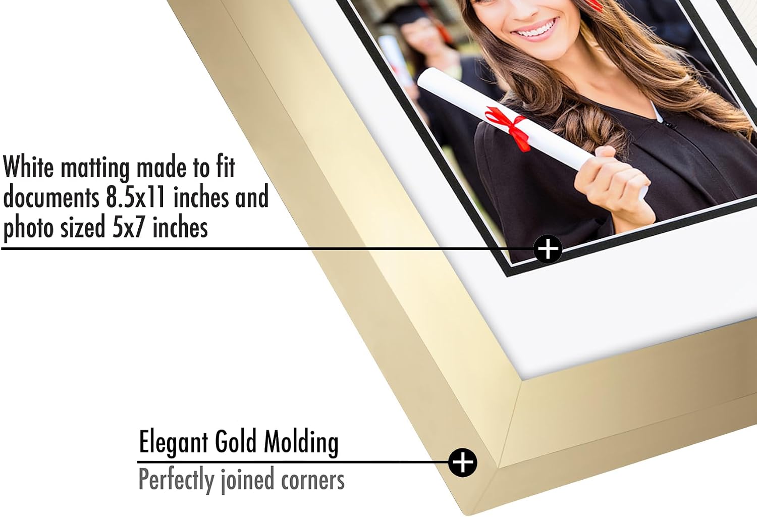 Americanflat 11x18 Diploma Frame with Shatter-Resistant Glass - Fits 8.5x11 Diplomas and 5x7 Pictures - Signature Collection - Engineered Wood Graduation Picture Frame for Wall Display - Gold