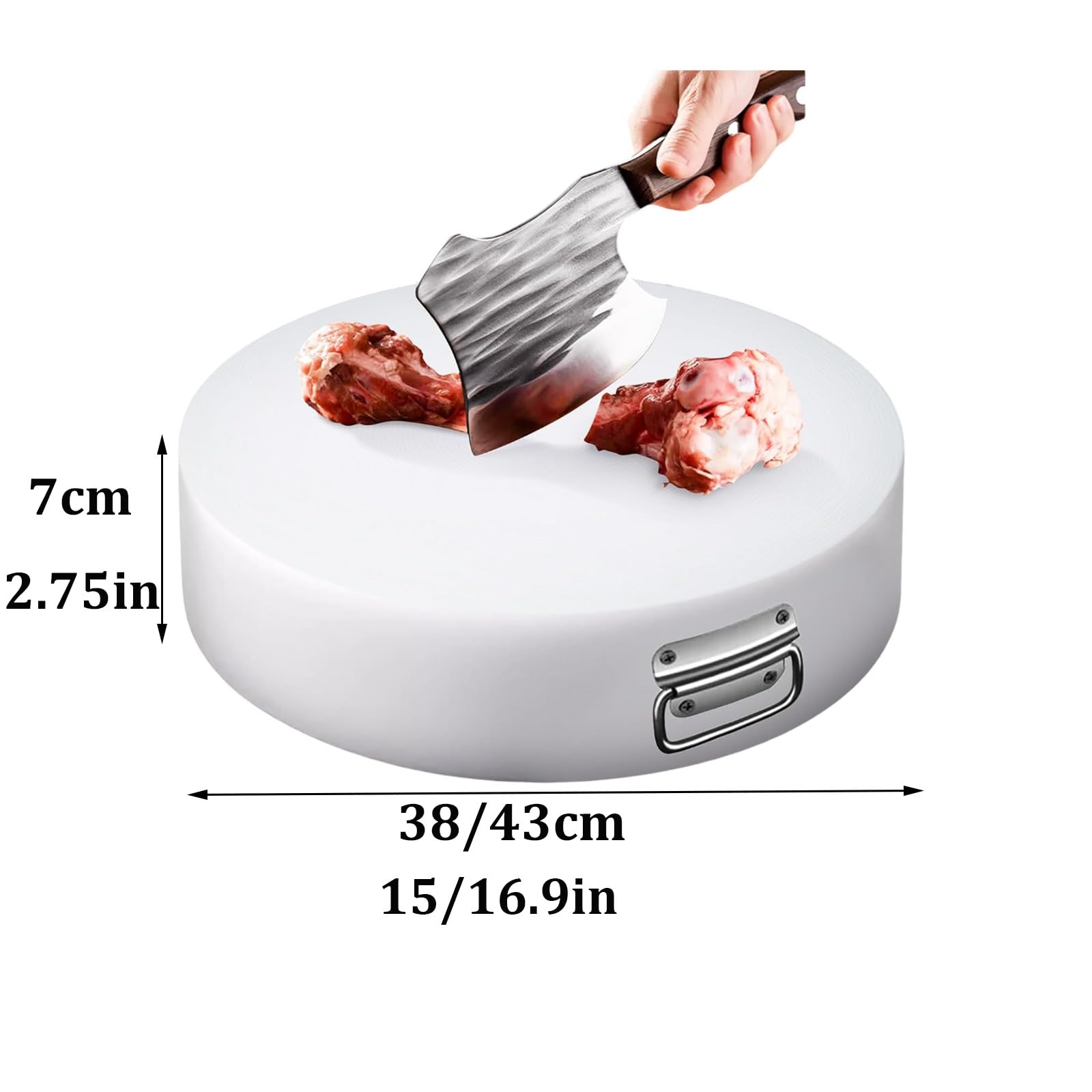 Tabla de cortar de polietileno resistente, 7 cm de grosor, tabla de cortar profesional antideslizante para huesos grandes, bloque de carnicero redondo duro para chefs
