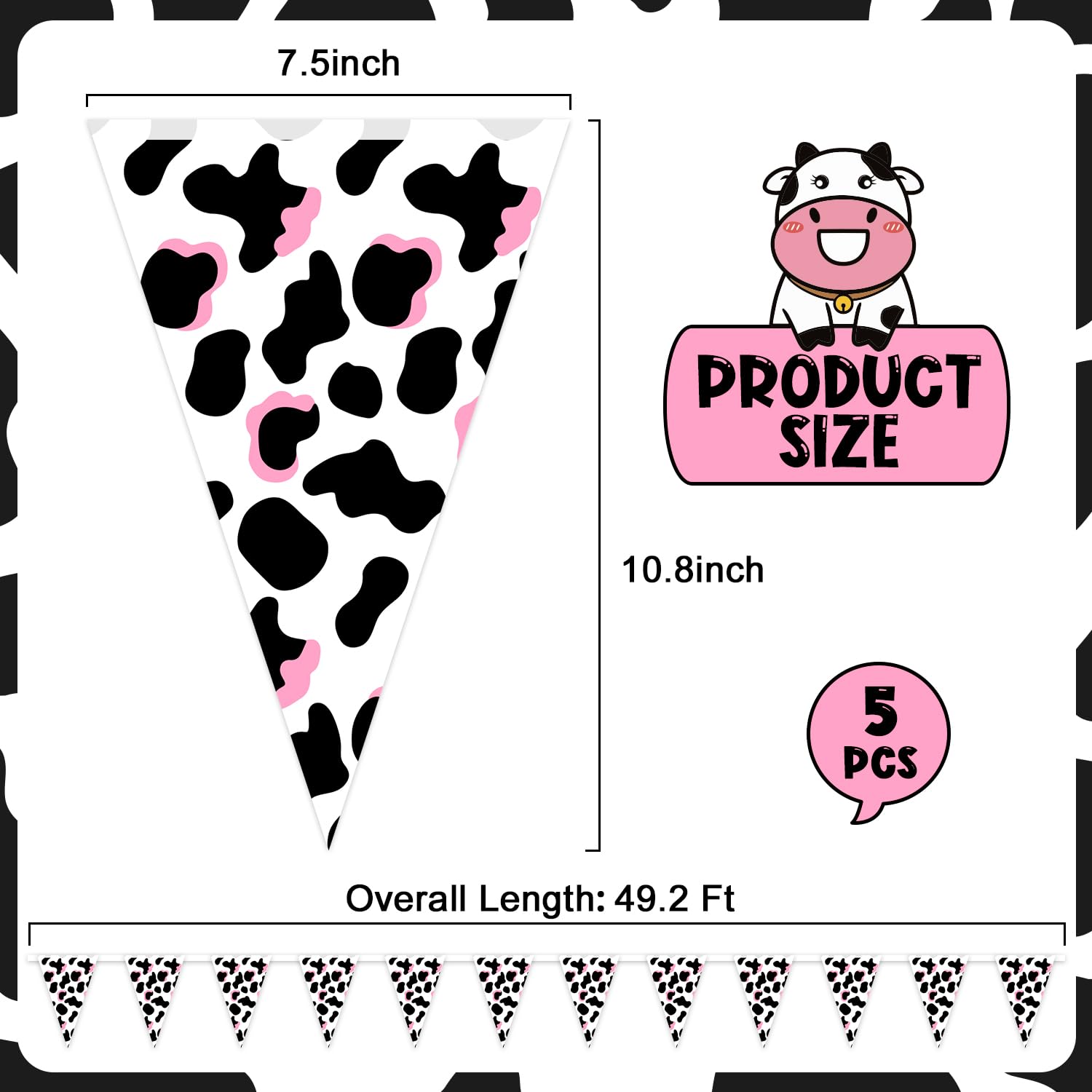 6 Stück Kuh-Wimpel Banner – Rosa-schwarzes Cowboy-Party-Deko-Set Für Babyparty & Western-Thema