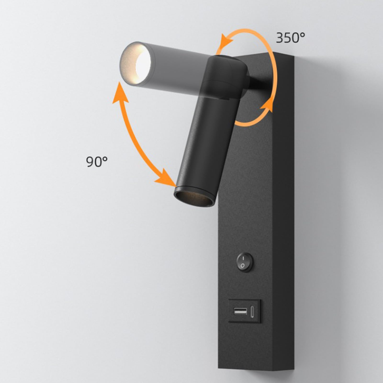 lampa ścienna LED lampa ścienna lampki do czytania kinkiet ścienny z portami USB oświetlenie ścienne z przełącznikami obrót o 350° + 90° regulowany do salonu, sypialni, przedpokoju (czarny, ciepłe