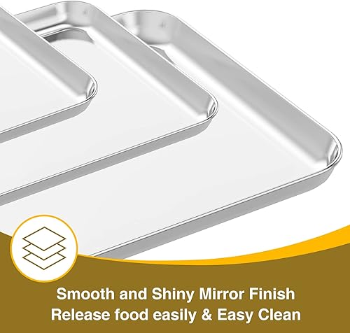 Miniatura 2 de Wildone Juego de bandejas para hornear con estante (3 sartenes + 3 estanterías), bandeja para hornear galletas de acero inoxidable con estante de