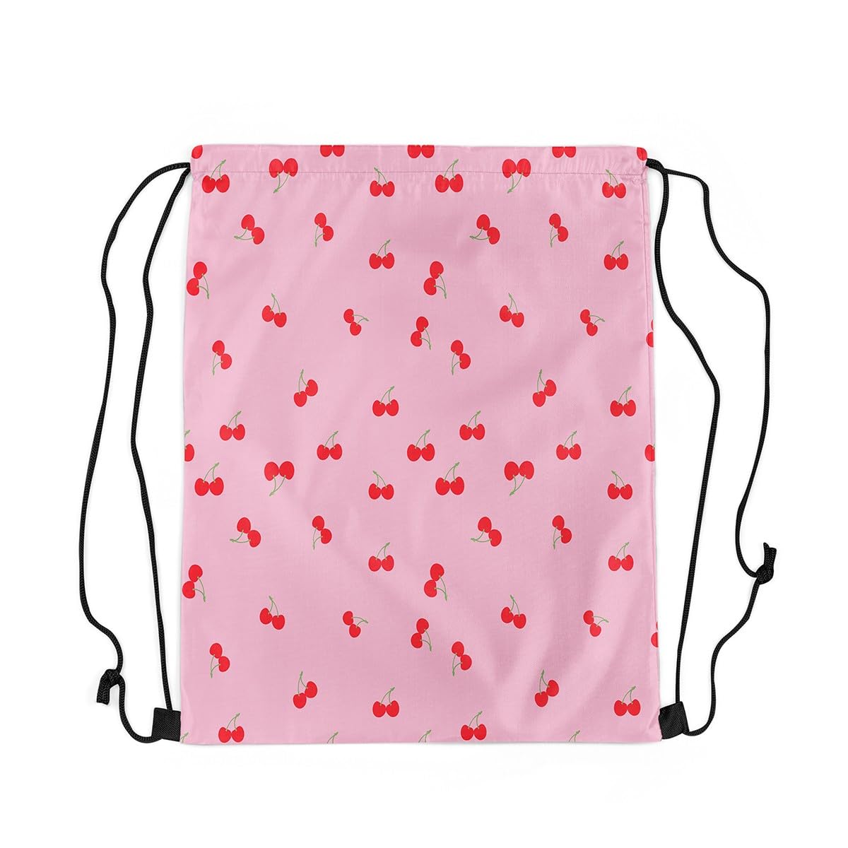 Loussiesd Red Cherry Gym String Bag Cherry Print Drawstring Backpack Cute Fruit Drawstring Bags Kawaii Cartoon Fruit 40x33cm