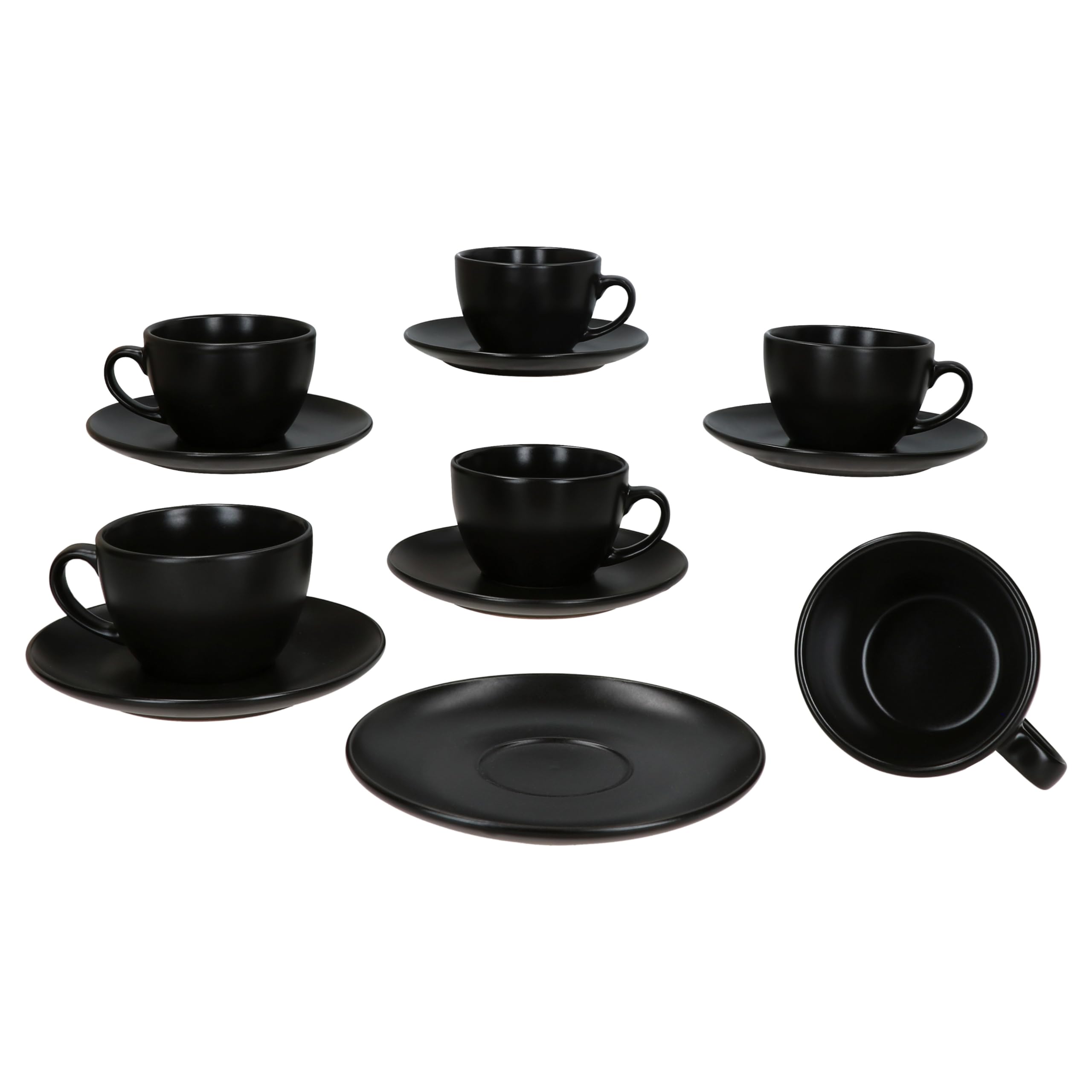 MamboCat Panther Kaffeetassen mit Untertassen schwarz für 6 Personen I Mattes Steingut-Set für Frühstück & Kaffee I Je 6X Teetassen 160ml & Untertassen I schickes Geschirr für Zuhause