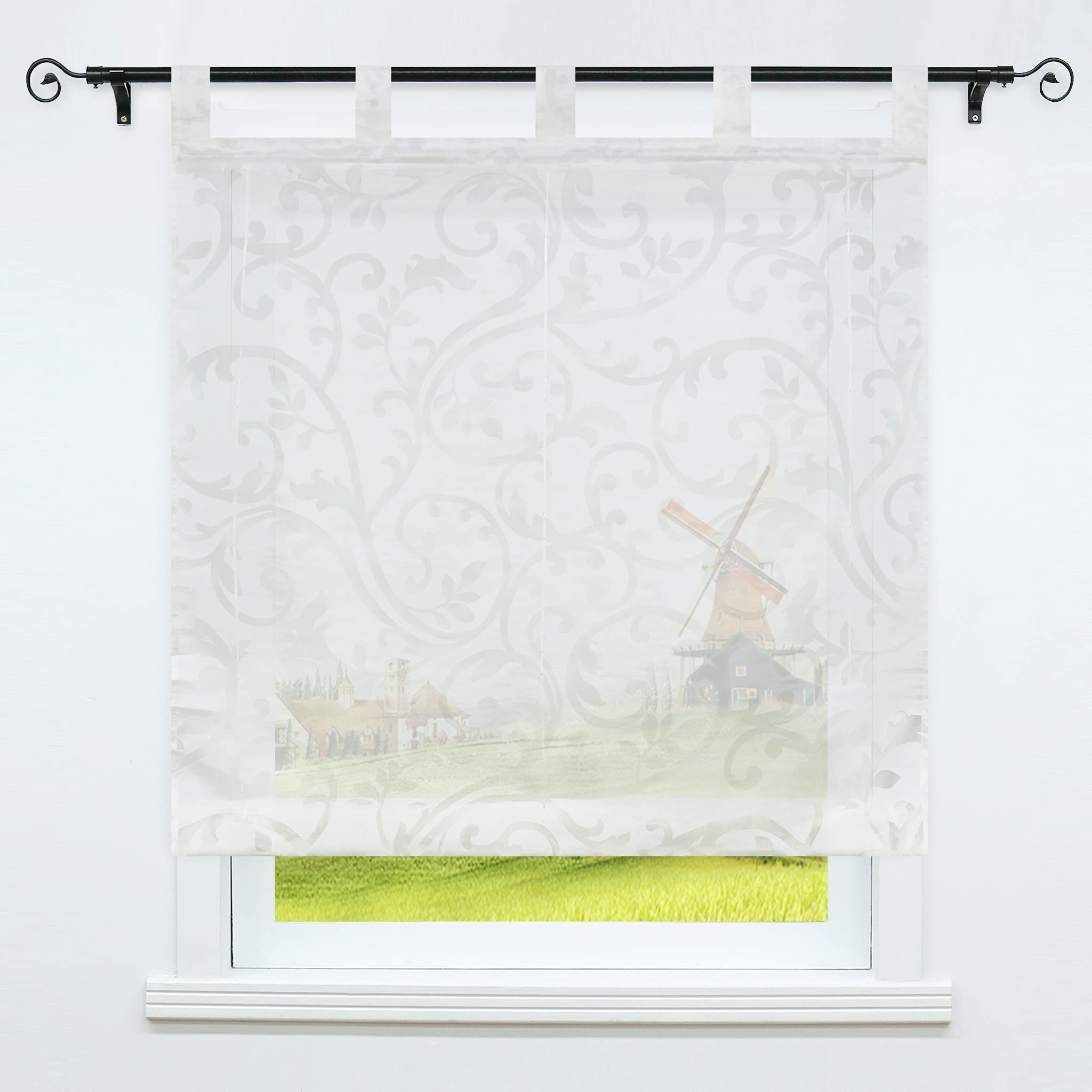 Store romain transparent avec passants, moderne, blanc, 140 x 150 cm, 1 pièce