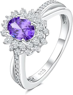 2 Cttw Oval Engagement Ring 14K Gold Plated Sterling Silver Sapphire/Emerald/Ruby/Aquamarine CZ Gemstone Halo Rings Split Shank Cocktail Ring for Women Size 6-10