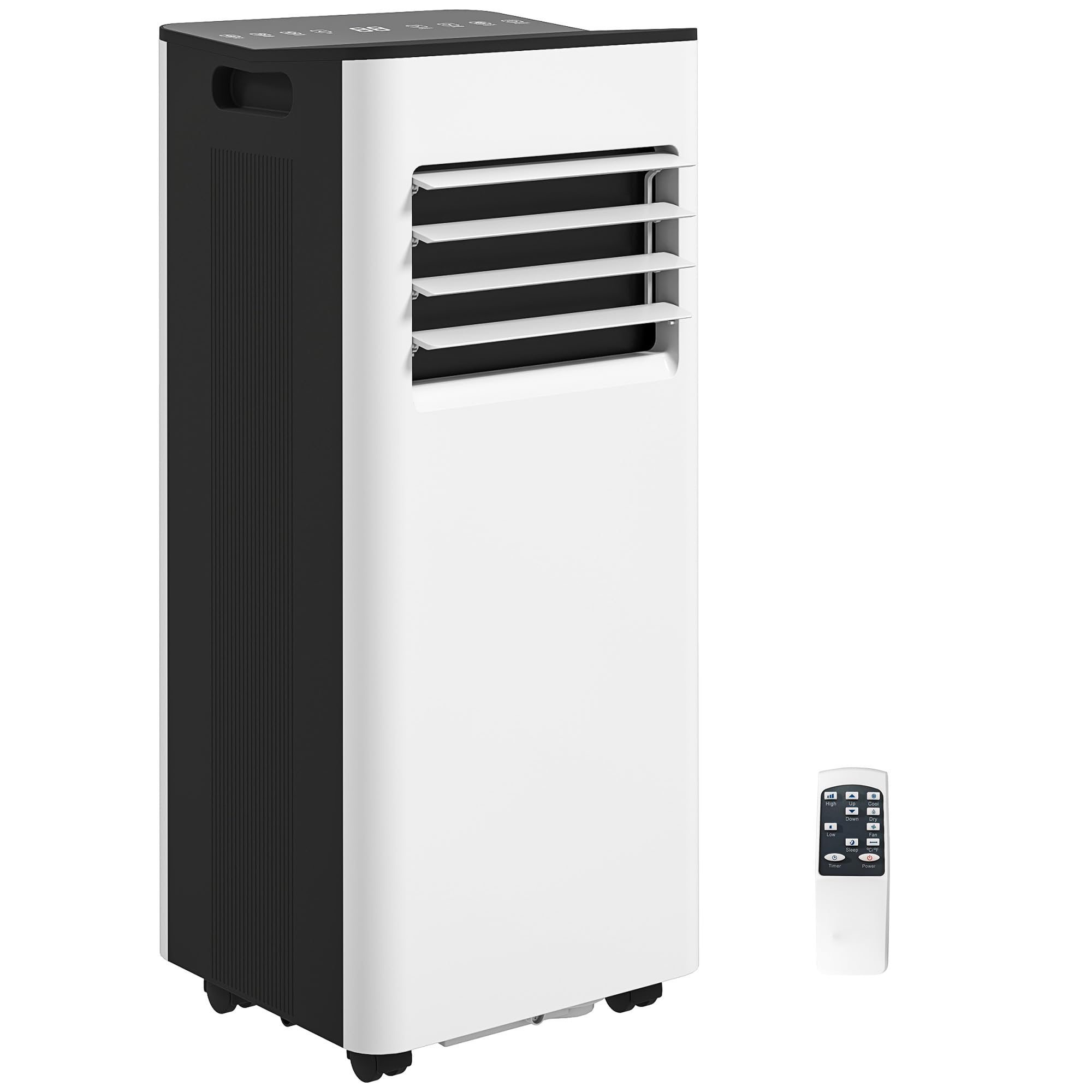 HOMCOM Aire Acondicionado Portátil 3 en 1 9000 BTU Enfriador Ventilador Deshumidificador 24,1 L/Día con Control Remoto Pantalla LED Temporizador 24h 2 Velocidades para Habitación 28m² Blanco y Negro