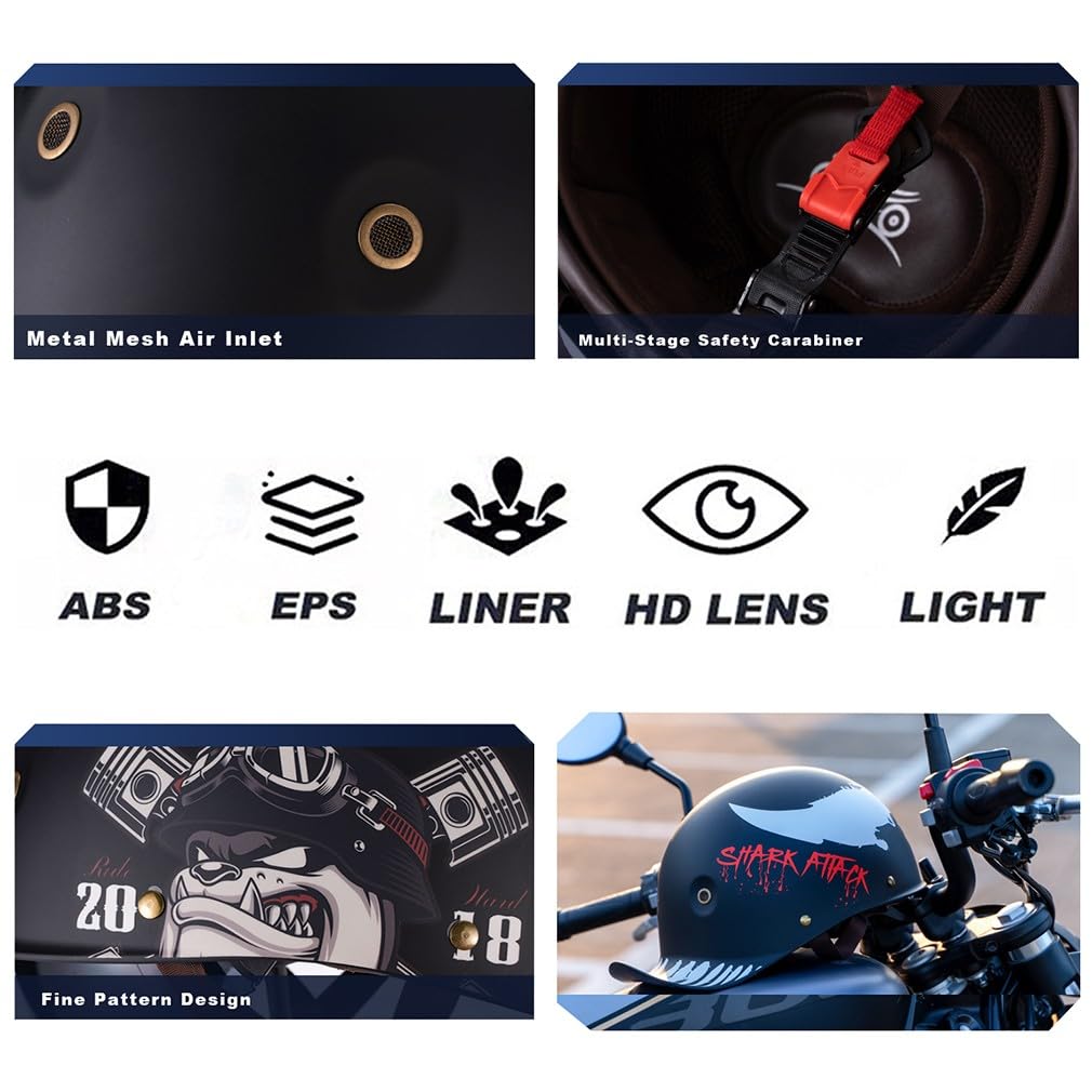 Półskorupowy kask motocyklowy, półotwarty kask typu jet, dopuszczony do użytku przez ECE, motorowera, skutera, skutera, skutera, skutera, kask antykolizyjny, unisex, 57-62 cm