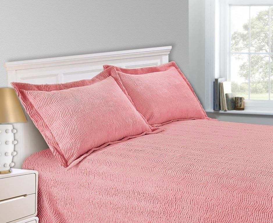 Sapphire Collection SC Pink Candlewick Bedspread Traditional Bed Throw Size Single Double & King (Oxford Pillowcase Cover Only)