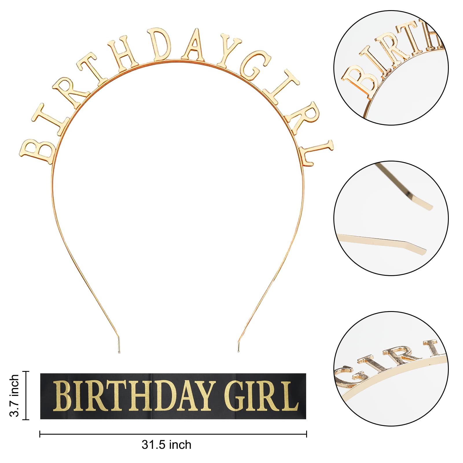 Geburtstagskrone & Schärpe Set – Mit „Birthday Girl“ Aufdruck, Gold/schwarz, Für Partys & Feiern