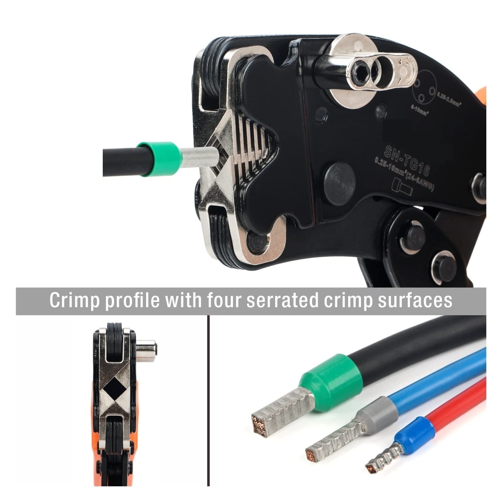 SN-TG16 0,25-16mm²(24-6AWG) alicates de prensado de virola herramienta de prensado cuadrado autoajustable for punteras de extremo de cable perfection