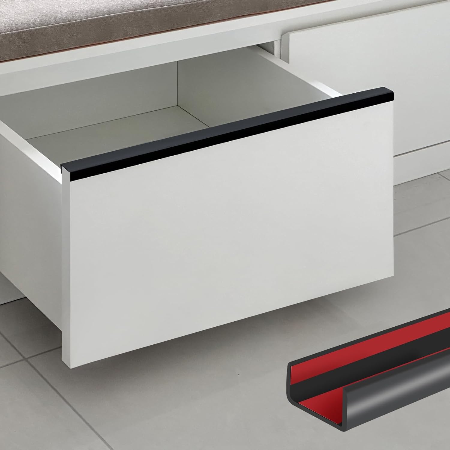 Cabinet Door Edge Protectors, 3/4" Flexible Self Adhesive Rubber Edge Guard, Baby Safe Edge Protectors for Drawers, Cabinets, Shelves, Desks and Counter Tops, Black, 10FT