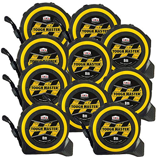 Toughmaster Lot de 10 rubans à mesurer de poche métrique/impérial 8 m 25 mm de large Cover