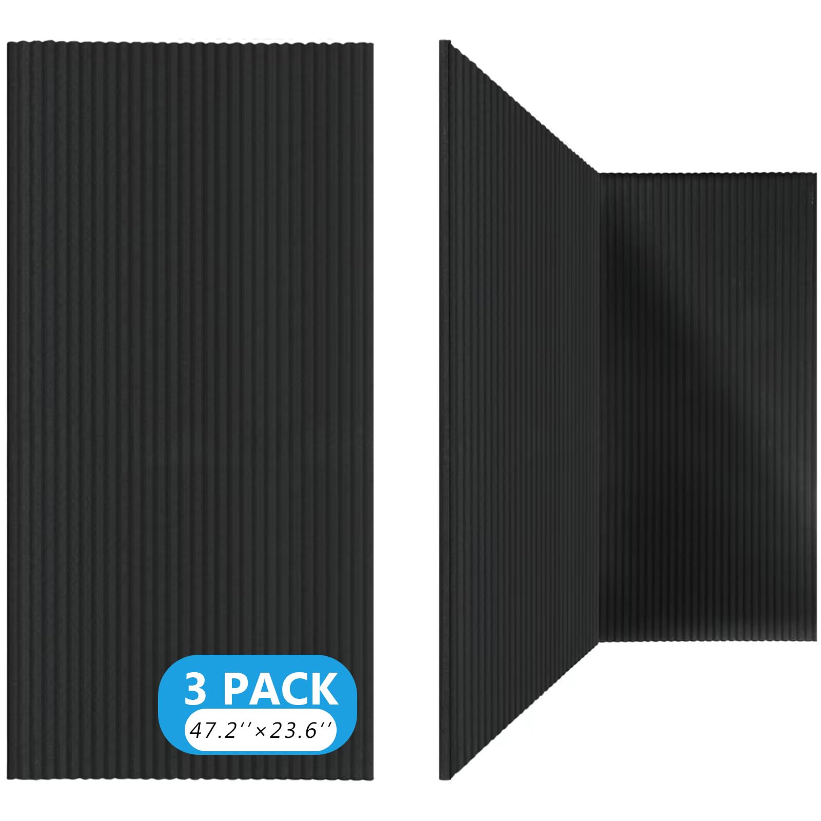 BUBOS 3 Pack Large Acoustic Panels,48" X 24" X 0.4" Acoustical Wall Panel,Self-Adhesive Sound Proof Foam Panels, Decorative Soundproof Wall Panels for Home Studio Office,Black
