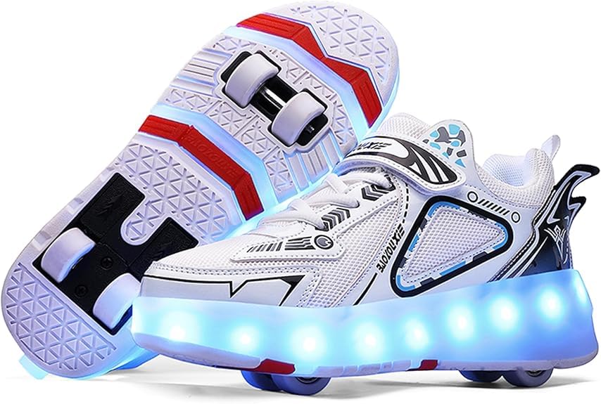 Zapatos con Ruedas y LED Luces para Niña Niño ，Roller Skate Zapatos con USB Recargable,4 Ruedas Retráctil Skateboarding Rollerblades Deportes al Aire Libre Zapatos
