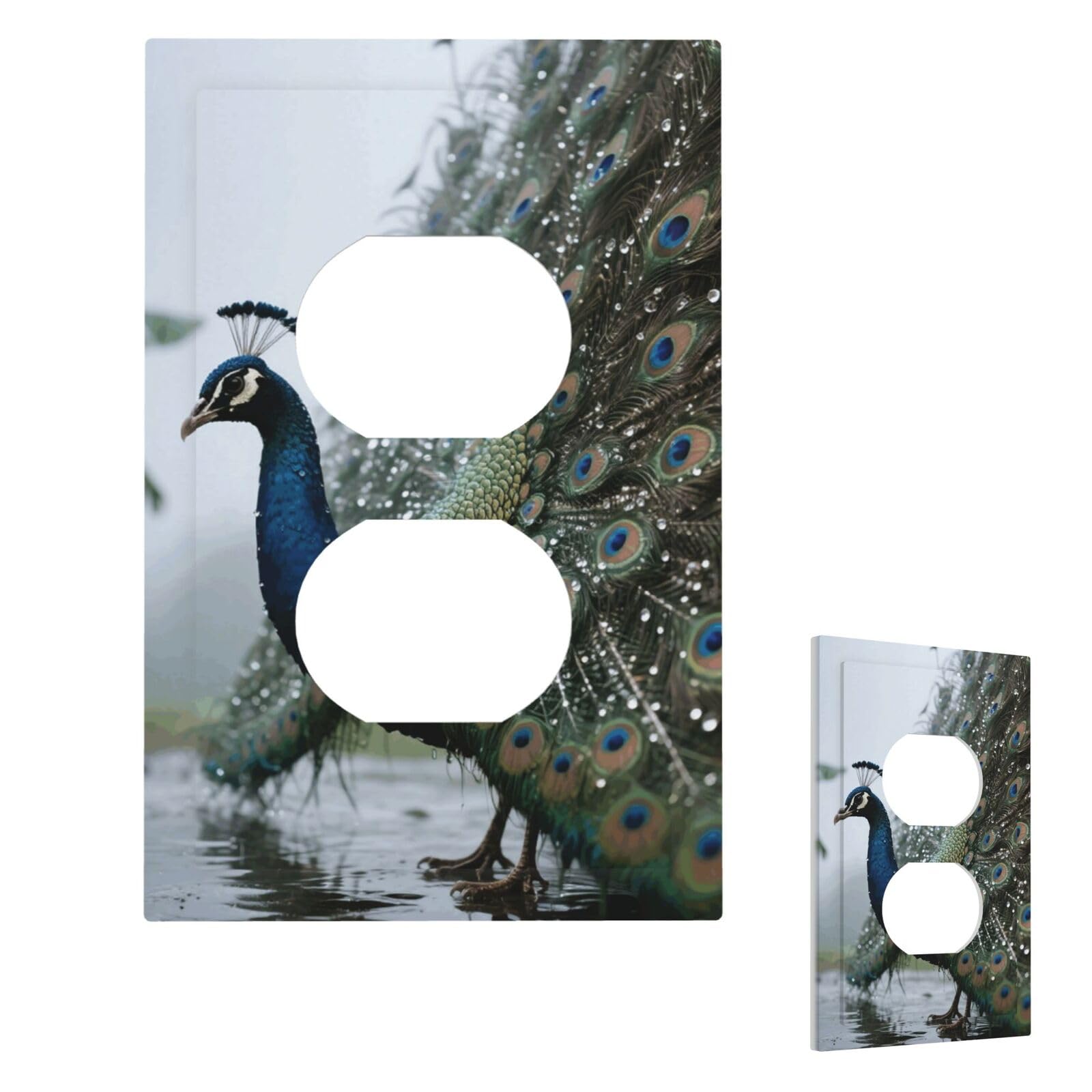 Peacock Wall Plate Cover Modern Decorative 1 Gang Light Switch Cover Unbreakable Receptacle Outlet Covers For Living Room Bedroom Home Decor Duplex