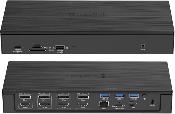 WAVLINK Estación de acoplamiento universal USB C o USB A Quad 4K, acoplamiento de nivel empresarial 20 en 1 con suministro de energía de 100 W para Mac y Win Laptop, 4 HDMI, 4 DP, lector de tarjetas SD 4.0, Ethernet de 2.5 Gbps 🥇✔️ ® A Pedido 🏆™