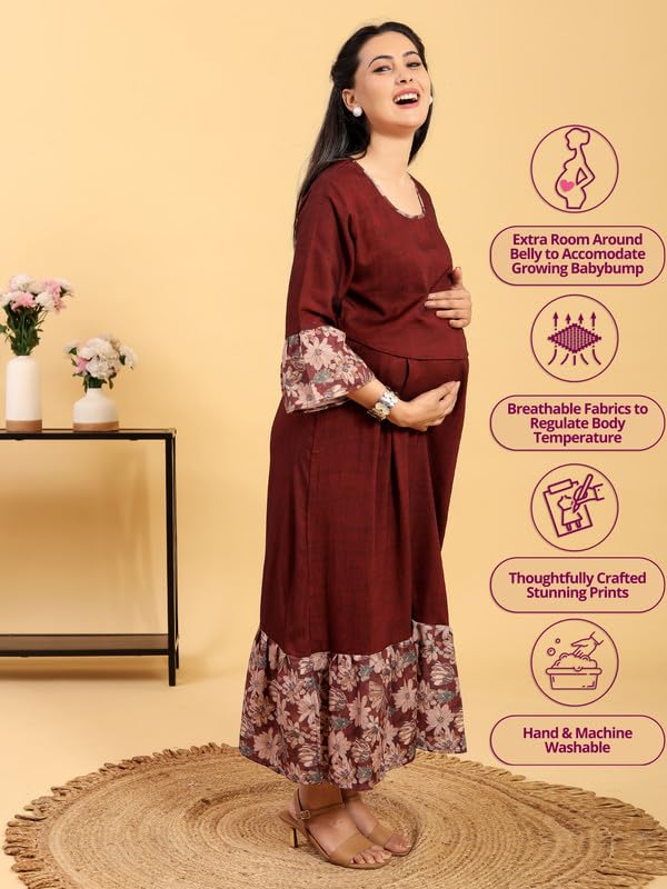 Image of RITIJYA Zipless Feeding Kurta Dress for Women | Maternity Nursing Kurti, No-Zip Easy Access | Extra Pleats Pre to Post Pregnancy | Quick-Dry Fabric | S-4XL