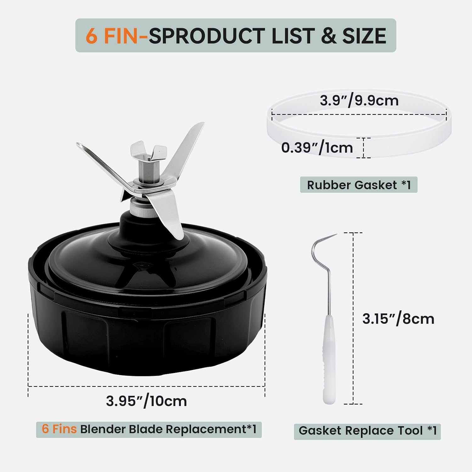 6 Fins Blender Blades Replacement for Nutri Ninja iQ 900 Watts/ 1000W, Blender Blade Replacement Parts for Ninja Compatible with BL480 BL451-70 BL454-70 BL480-70 BL481-70 (4 Inch 18 24 32 oz ONLY)