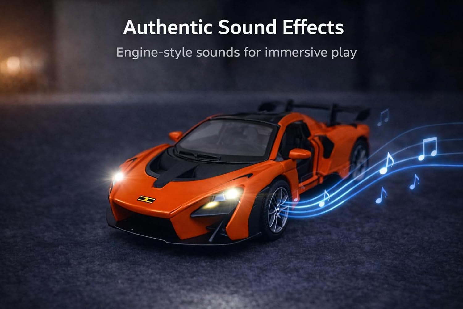 TEC TAVAKKAL 1:36 Scale Diecast Metal Toy Car with Openable Doors, Pull-Back Action, LED Lights & Music – Premium Mini Sports Car Model for Kids & Collectors (Mclaren Senna Orange) — Amazon image 6
