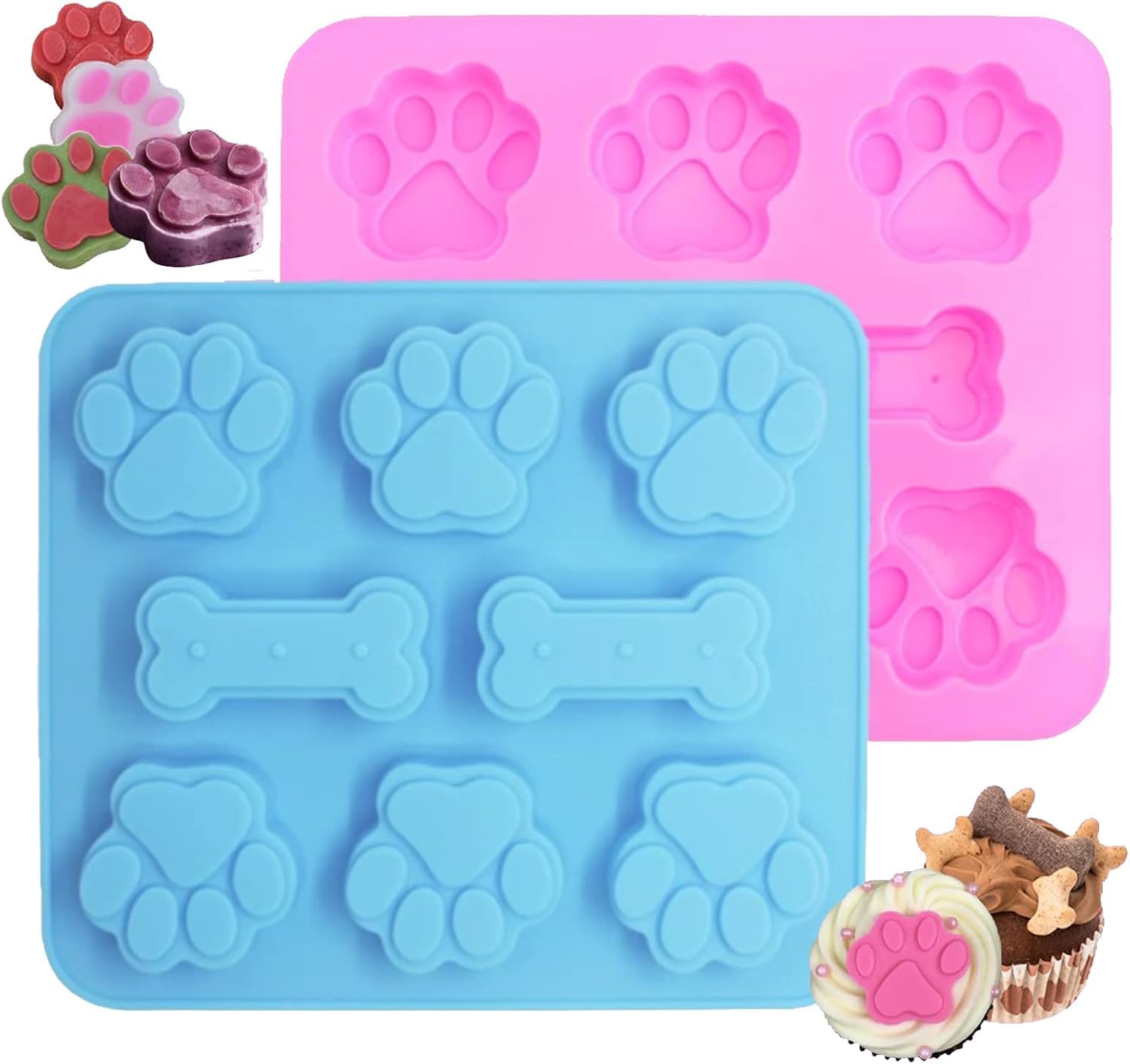 Skytail Silicone Mold with Puppy Dog Paw and Bone Shaped 8 Cavity 2 in 1, Reusable Ice Cube Trays & Flexible Candy Chocolate Mould for Homemade Dog Cat Treats, Pudding, Jelly & Baking Biscuits-image-6