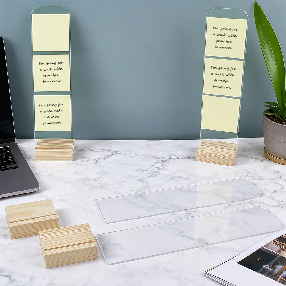 PH PandaHall 4pcs Tableau Mémo pour Moniteur Porte Notes Autocollants en Acrylique Transparent avec Base en Bois Organisateur Rectangulaire de Tableau Mémo pour Ordinateur Bureau Maison 8x6.5x31cm